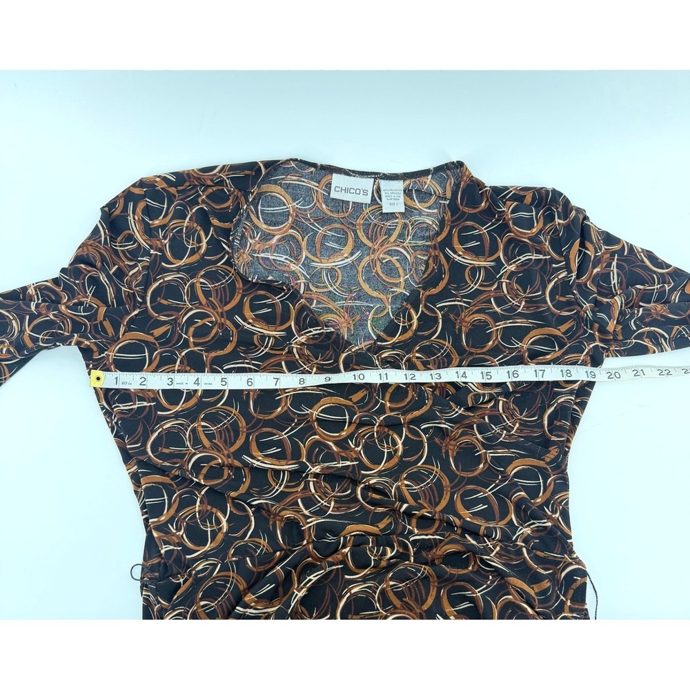 Chicos Travelers Dress‎ Womens Size 1 Brown Black Abstract Circle Wrap Midi - Picture 5 of 10